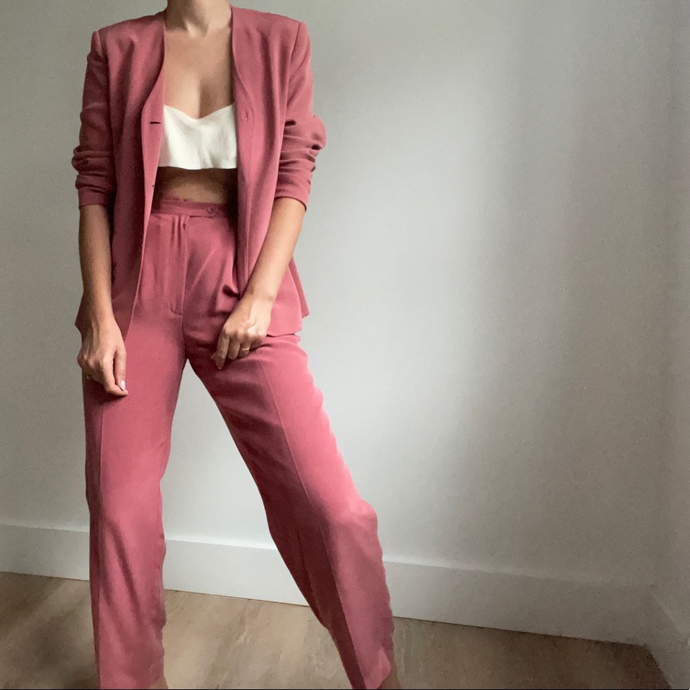 Vintage silk rose blazer suit